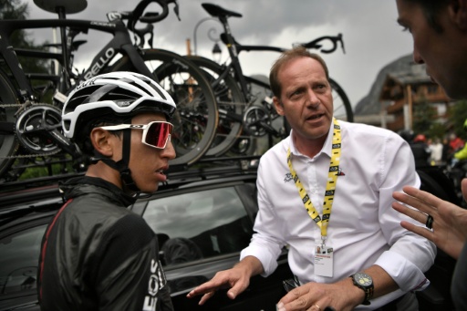Work on each year's Tour route begins three years ahead of time, when Tour director Christian Prudhomme (R) settles on the city that will host the Grand Depart — Marco Bertorello / AFP