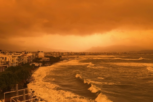 A dust storm on the Greek island of Crete in April 2026 - the WMO is calling for stronger sharing of sand storm data