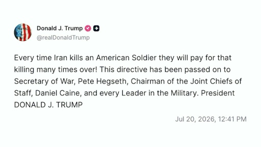 Trump alerta que Irã pagará 'muitas vezes' o preço pela morte de cada soldado dos EUA