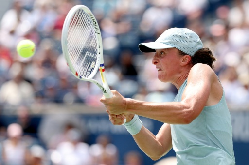 La Polonaise Iga Swiatek lors de son 8e de finale contre l'Ukrainienne Marta Kostyuk au WTA 1000 de Toronto, à Toronto, le 8 août 2026 — MATTHEW STOCKMAN