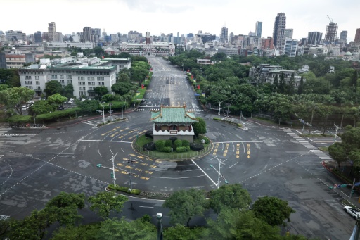 An overview shows streets being empty during an air raid drill in Taipei — I-Hwa Cheng / AFP