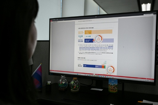 National Center for Digital Sexual Crime Response staffer Kim Yun-hee browses through a digital sex crime victim report at their office in Seoul — Jade GAO / AFP