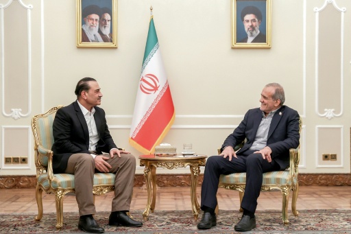 Pakistan's army chief Syed Asim Munir (L) has been a key mediator, and met on Monday with Iranian President Masoud Pezeshkian (R) in Tehran — - / AFP