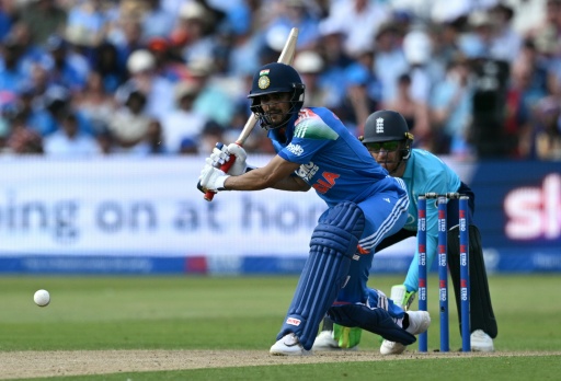 India's Shubman Gill hits out during the 1st ODI against England at Edgbaston