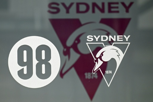 The Sydney Swans logo on the door of the Australian Rules side's headquarters — Saeed KHAN / AFP