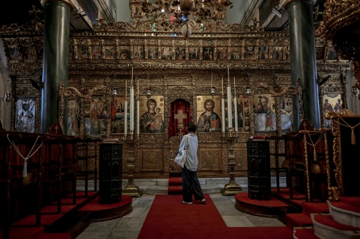 A woman visits a church of the Halki Seminary
