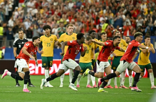 Egypt's players celebrate after their penalty shoot-out victory over Australia