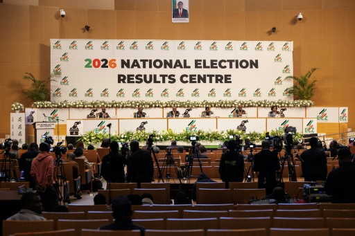Le centre de résultats des élections nationales de 2026 à Lusaka, le 14 août 2026 en Zambie — GIANLUIGI GUERCIA / AFP