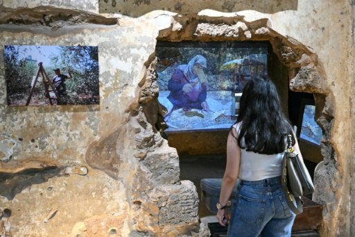 Some of the installations for 'Hkeeli ya Jnoub' feature videos and photos, while others recreate aspects of daily life in the south — JOSEPH EID / AFP