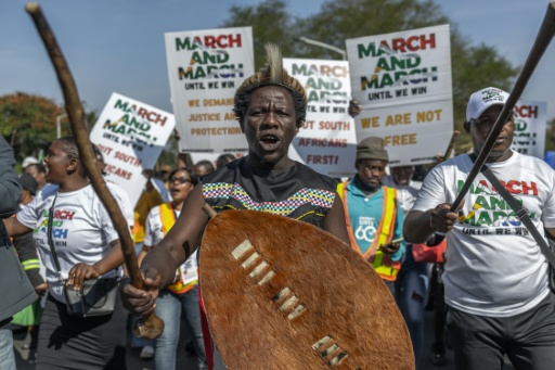 Des manifestants du mouvement March and March contre l'immigration défilent à Pinetown, au sud de Durban, en Afrique du Sud — RAJESH JANTILAL / AFP