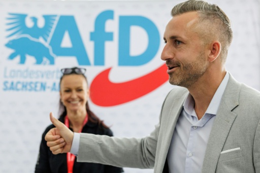 Ulrich Siegmund, tête de liste du parti d’extrême droite Alternative pour l’Allemagne pour les élections régionales en Saxe-Anhalt, lors du congrès régional du parti d’extrême droite Alternative pour l’Allemagne (AfD) à Magdebourg, dans l’est de l’Allemagne, le 11 juillet 2026