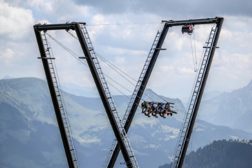 The V-shaped device is perched on a mountaintop at 2,110 metres (6,923 feet) — Fabrice COFFRINI / AFP