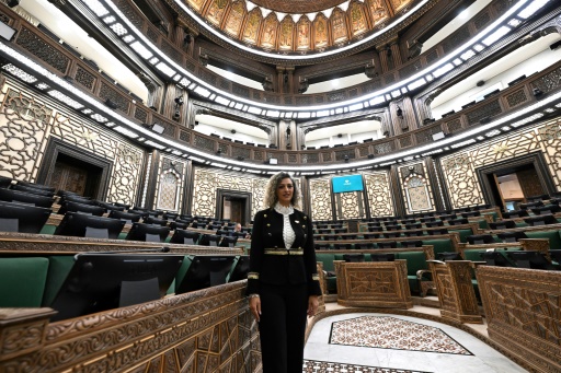 نائبة رئيس مجلس الشعب السوري مادونا بشارة داخل مبنى البرلمان في دمشق في 27 تموز/يوليو 2026 — لؤي بشارة