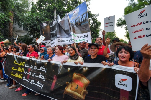 Manifestation contre le président tunisien Kais Saied, le 20 août 2026 à Tunis — FETHI BELAID / AFP