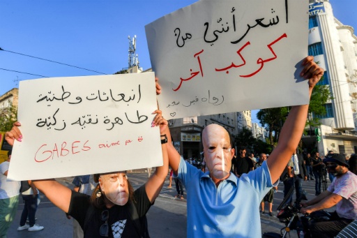 Manifestation contre le président tunisien Kais Saied, le 20 août 2026 à Tunis — FETHI BELAID / AFP