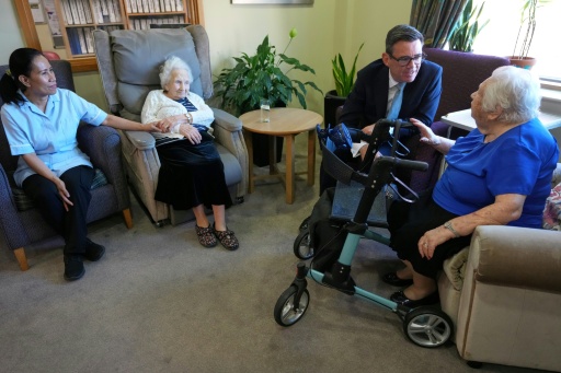 Burnham chatted with residents as he visited social care organisation Jewish Care in London — Kirsty Wigglesworth / AFP