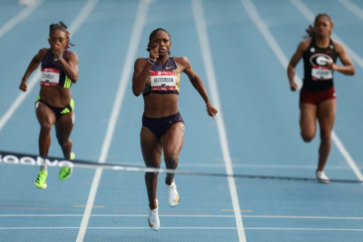 Melissa Jefferson-Wooden wins the women's 200m at the US outdoor athletics championships in New York — AL BELLO