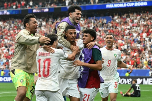 Morocco's Azzedine Ounahi celebrates scoring his second goal in a 3-0 last-16 win over Canada