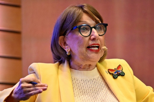 La Costaricaine Rebeca Grynspan, l'une des candidates au poste de secrétaire général de l'ONU, à Montevideo le 3 août 2026. — Santiago Mazzarovich / AFP