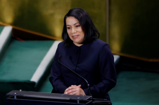 L'ancienne ministre des Affaires étrangères du Guyana, au siège de l'ONU à New York le 23 juillet 2026. — Leonardo MUNOZ / AFP