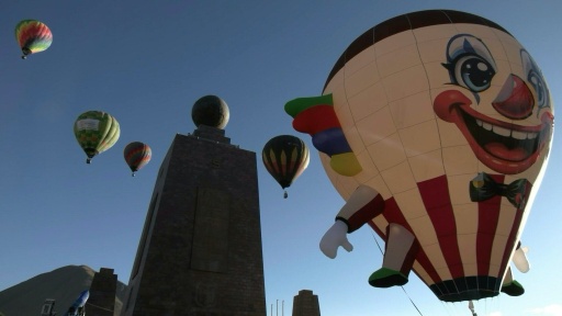 Hot air balloons float through the skies over Ecuador's capital