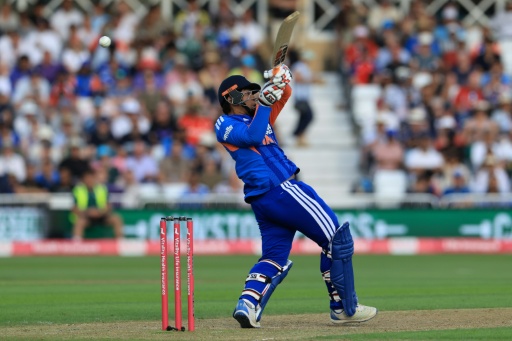 India's Vaibhav Sooryavanshi gloves a ball from Jofra Archer to England wicket-keeper Jos Buttler during the third T20 at Trent Bridge