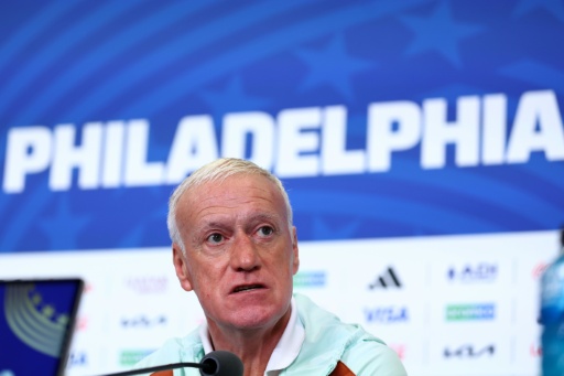 Didier Deschamps donne une conférence de presse, le 3 juillet 2026 à Philadelphie aux Etats-Unis