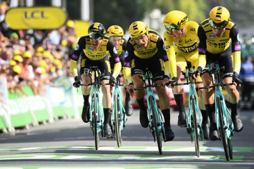 L'équipe Jumbo-Visma lors du dernier contre-la-montre par équipes ayant eu lieu au Tour de France, le 7 juillet 2019 à Bruxelles