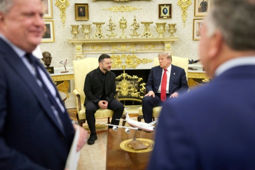 Ukraine's President Volodymyr Zelensky speaks with US President Donald Trump during their meeting in Washington, DC, amid the Russian invasion of Ukraine — Handout / AFP