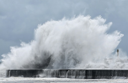 Strong waves break along the coast in Yilan, Taiwan