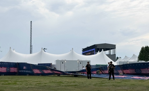 Some fencing and barricades were blown over by sharp winds