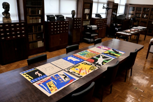 Las ocho obras del pintor francés Henri Matisse robadas en diciembre de 2025 en Sao Paulo y recuperadas por la policía, expuestas el 14 de agosto de 2026 en la Biblioteca Pública Mario de Andrade, en Sao Paulo — Nelson Almeida / AFP