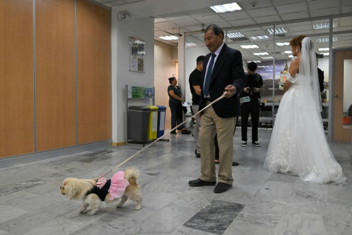 Luna dressed in wedding finery at the central civil registry office in Quito