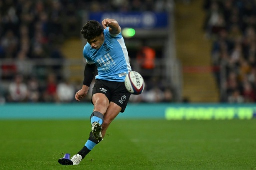 Fiji fly-half Caleb Muntz, pictured in action at Twickenham in November, has been recalled for Saturday's Nations Championship against England in Liverpool