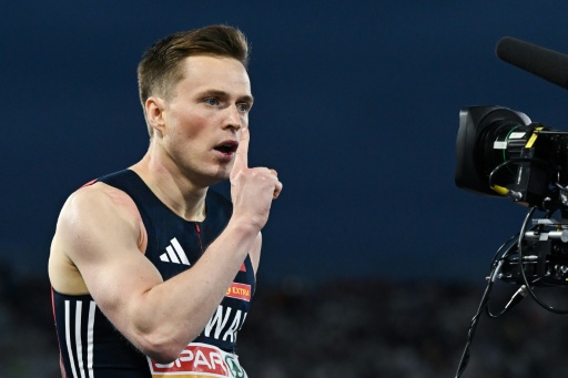 Karsten Warholm after winning the European 400m hurdles title — Paul ELLIS / AFP