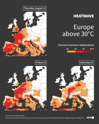 Heatwave: Europe above 30°C — Nalini LEPETIT-CHELLA, Hervé BOUILLY / AFP