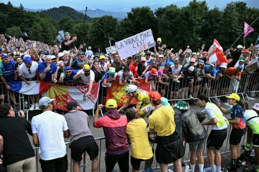 Tadej Pogacar said that the stage 14 crowds produced 'one of the craziest atmospheres of my career' — Jeff PACHOUD / AFP