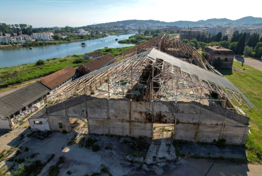 An aerial view shows abandoned saltworks in Ulcinj, on June 2, 2026.
