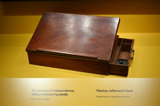 Thomas Jefferson's desk, on which he drafted the Declaration of Independence, is on display at the Smithsonian Institution's National Museum of American History, in Washington — Mandel NGAN / AFP