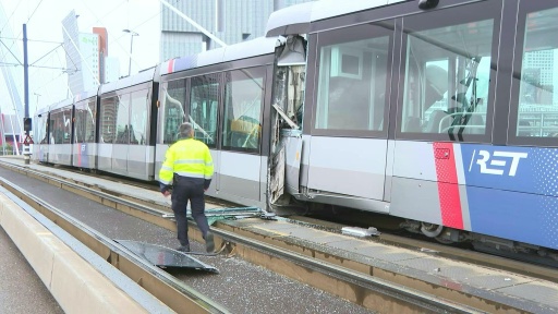 Police on the scene after trams collide on iconic Rotterdam bridge