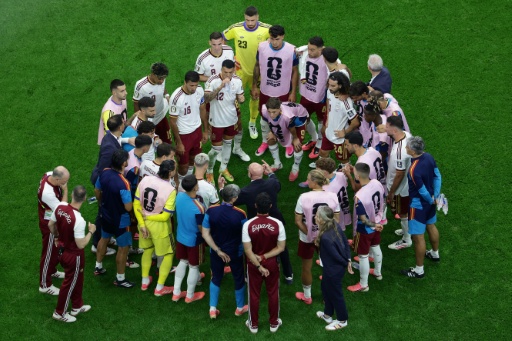 O técnico da Espanha, Luis de la Fuente (C), passa instruções aos seus jogadores durante a pausa para hidratação na semifinal da Copa do Mundo contra a França — Aric Becker / AFP