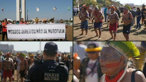 Indígenas protestam no Congresso contra projetos que ameaçam direitos