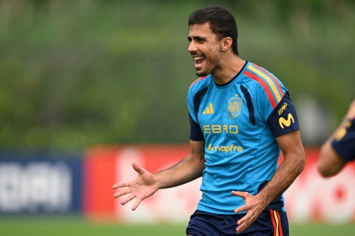 Le capitaine de l'Espagne Rodri à l'entraînement à East Hanover (New Jersey) le 16 juillet 2026 — MAURO PIMENTEL / AFP