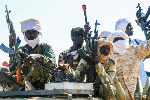 Fighters of the Sudan Liberation Movement, a Sudanese rebel group active in Sudan's Darfur State which supports the army — - / AFP