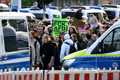 Manifestation contre le congrès de l'AfD à Erfurt (est de l'Allemagne) le 4 juillet 2026