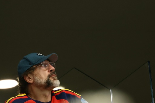 El actor Javier Bardem asiste a la victoria de España sobre Francia en semifinales del Mundial. En el estadio de Arlington (cerca de Dallas, Estados Unidos), el 14 de julio de 2026