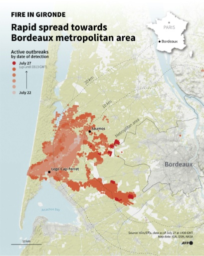 The area west of Bordeaux in southwest France is most affected — Sherine ELSAYARY, Nalini LEPETIT-CHELLA, Sylvie HUSSON / AFP