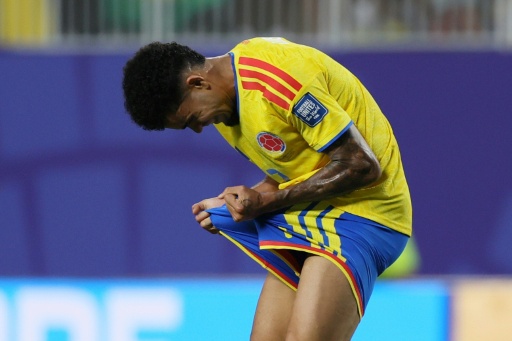 El delantero colombiano Luis Díaz reacciona durante el partido de dieciseisavos de final de la Copa Mundial de 2026 entre Colombia y Ghana, disputado en el Kansas City Stadium de Kansas City el 3 de julio de 2026 — Odd ANDERSEN / AFP