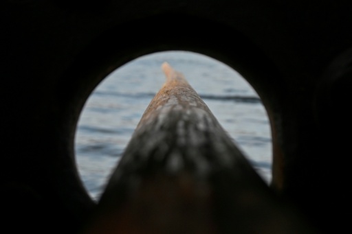 Imagen de un remo del barco Draken Harald Harfagre, utilizado en la película La Odisea, el 14 de agosto de 2026 — Jonathan KLEIN / AFP