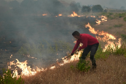 Un residente intenta sofocar las llamas de un incendio en el área de Cebreros, cerca de la ciudad española de Ávila, a unos 80 kilómetros al oeste de Madrid, el 24 de julio de 2026 — César Manso / AFP